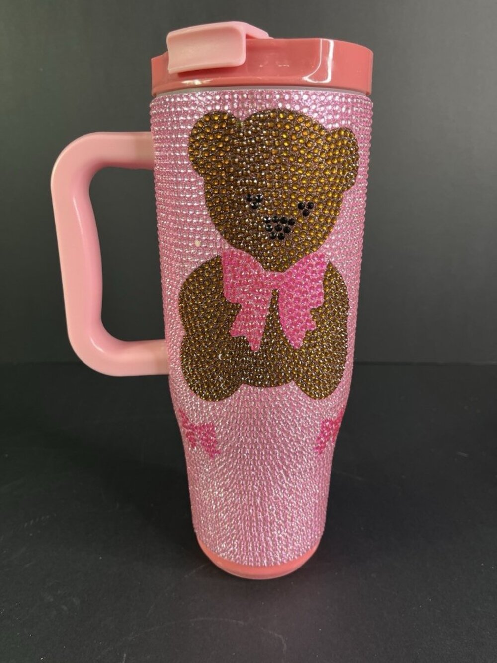 Simply Southern Tumbler 40oz Pink Rhinestone Bling Handle Teddy Bear Handle